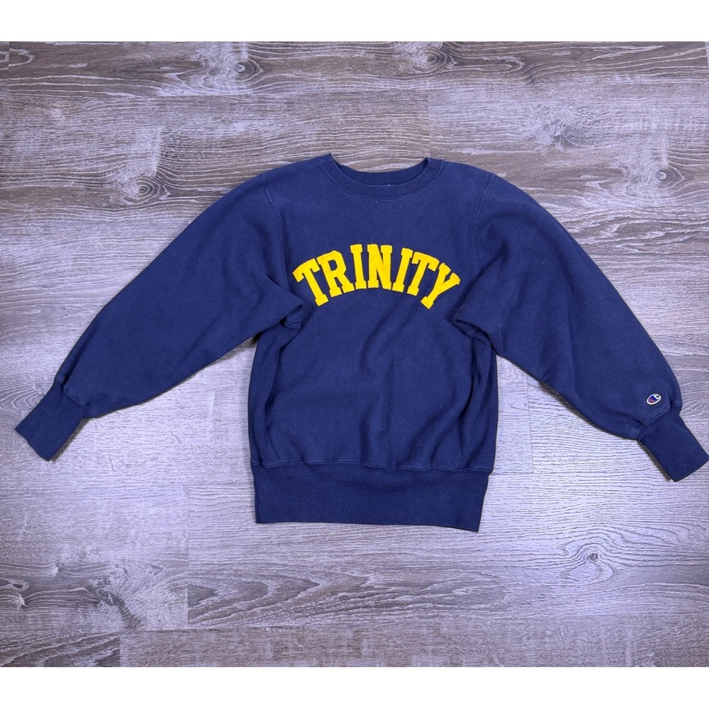 Champion Mens Reverse Weave Sweatshirt S Blue Crewneck Trinity College Vintage